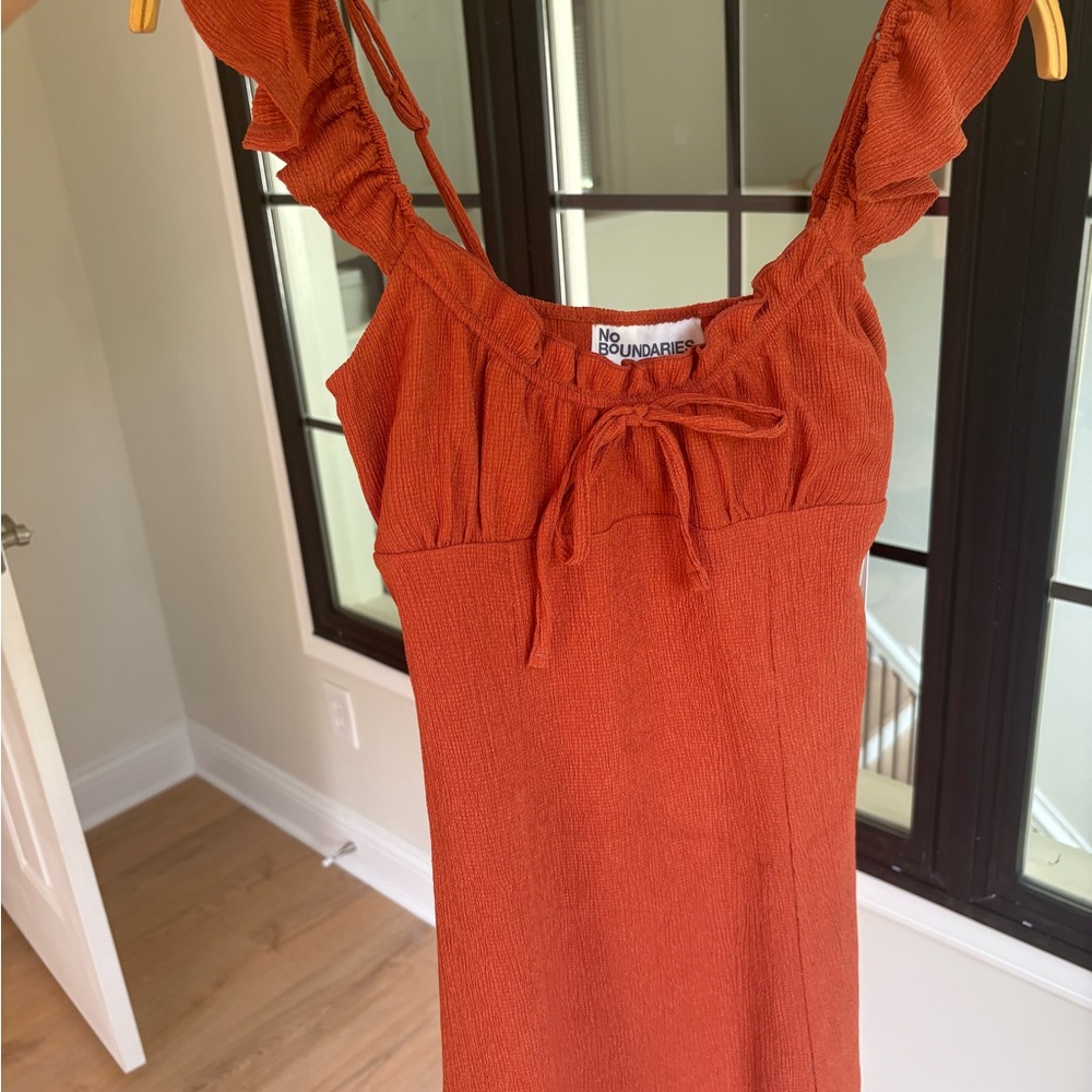 No Boundaries Women's Ruffled Rust Mini Dress
